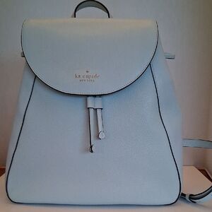 Kate Spade Leila Large Flap Leather Backpack in Teacup Blue